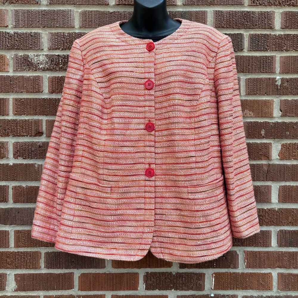LAFAYETTE 148 Orange Cotton blend Button up faux pockets Tweed Blazer Size 16